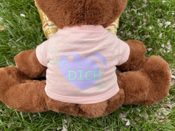 IMG 9406 scaled e1648723430177 600x450 - großer Recycel- Teddybär  mit Wunsch-Print auf dem Shirt